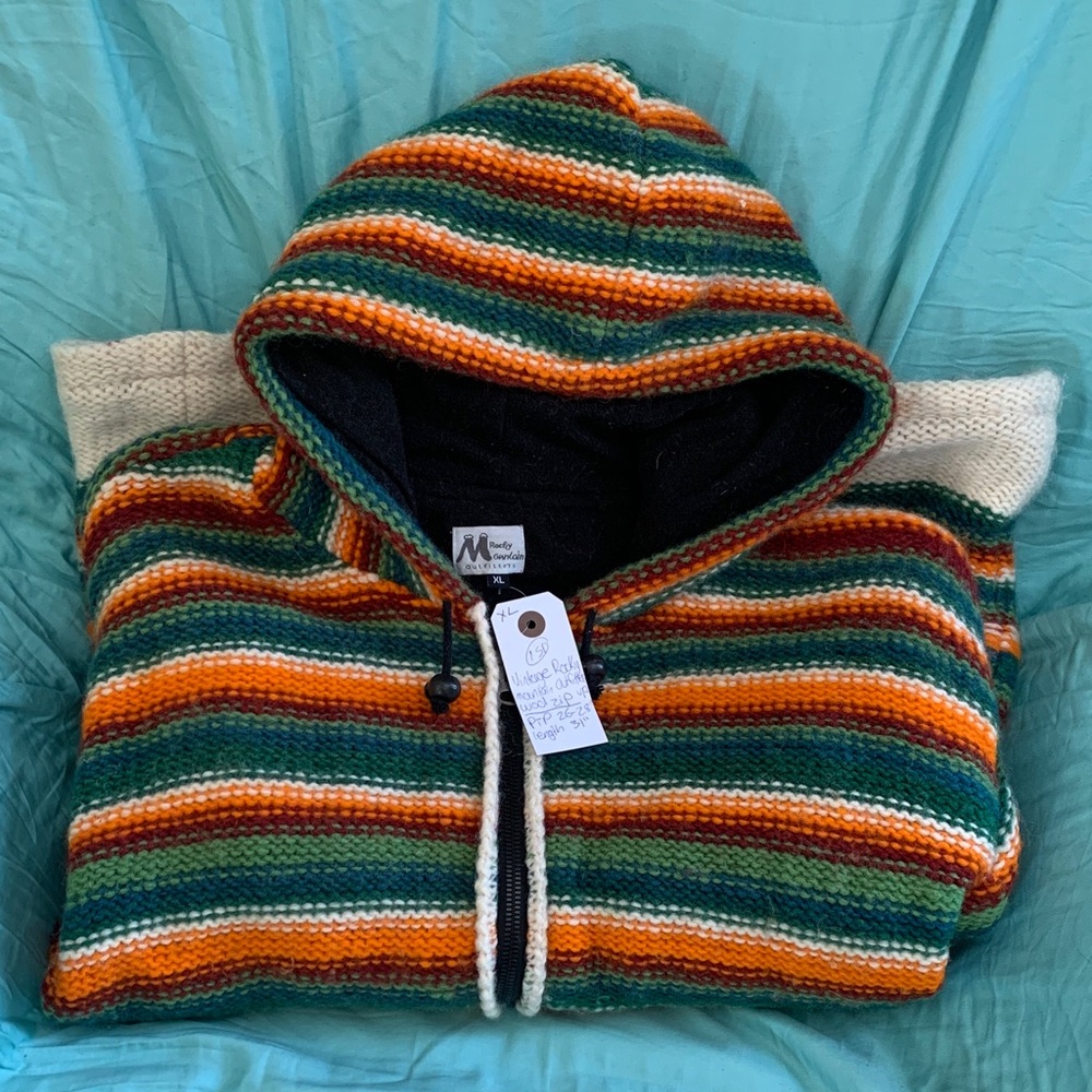 Rocky Striped Zip-Up Hooded Sweater in Green, Orange & White